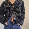 80's vintage blak floral velvet light jacket