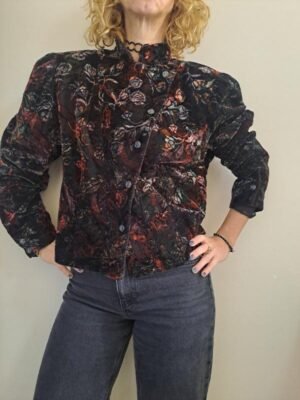 80's vintage patterned cropped velvet jacket (copper, grey,silver,green)