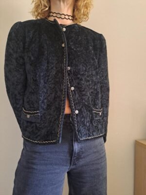 90;s vintage black velvet kapitonne jacket with golden details
