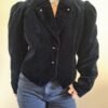 80's vintage black velvet jacket with puffy shoulders