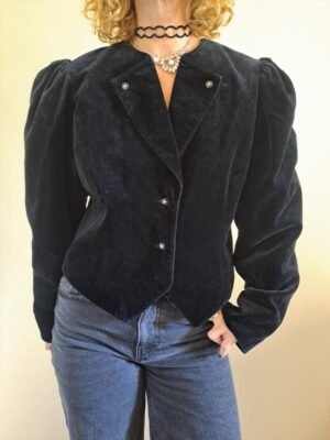 80's vintage black velvet jacket with puffy shoulders