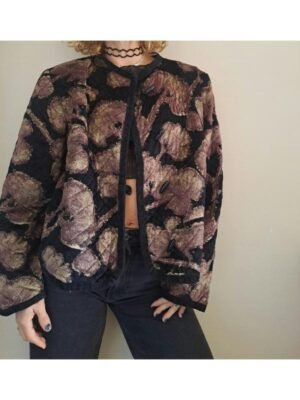 90's vintage velvet kapitonne black patterned jacket (beige, brown)