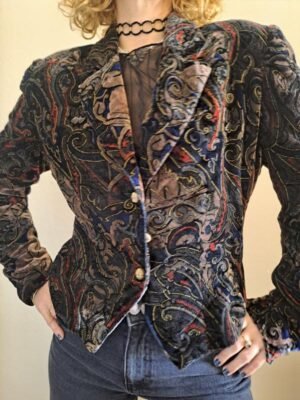 90's vintage patterned velvet jacket(copper, blue,grey,brown,black)
