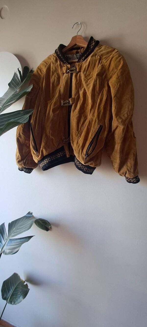 80's vintage  camel suede leather bomber jacket - Image 2