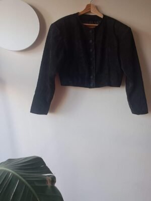 80's vintage black suede cropped jacket shoulder padded