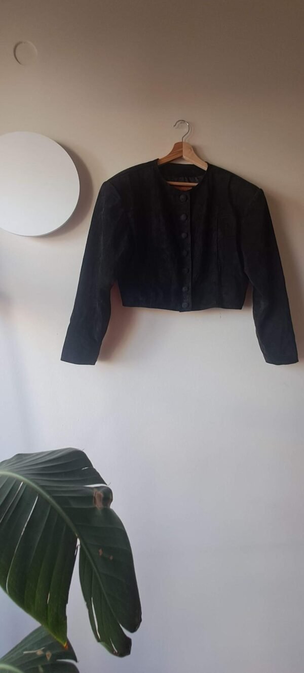 80's vintage black suede cropped jacket shoulder padded