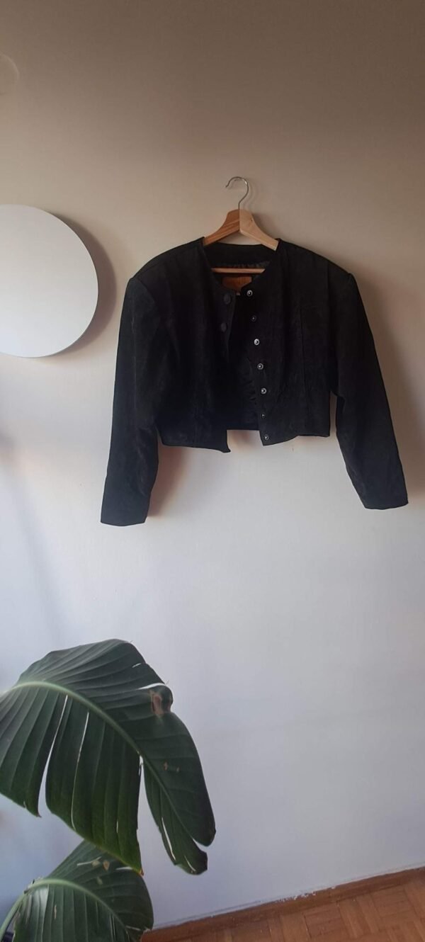 80's vintage black suede cropped jacket  shoulder padded - Image 7