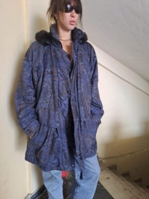 90's vintage parka jacket abstract patterned (blue, purple)