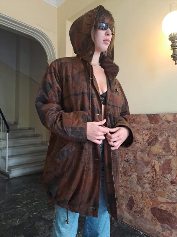 90's vintage parka jacket earthy colours, abstract pattern