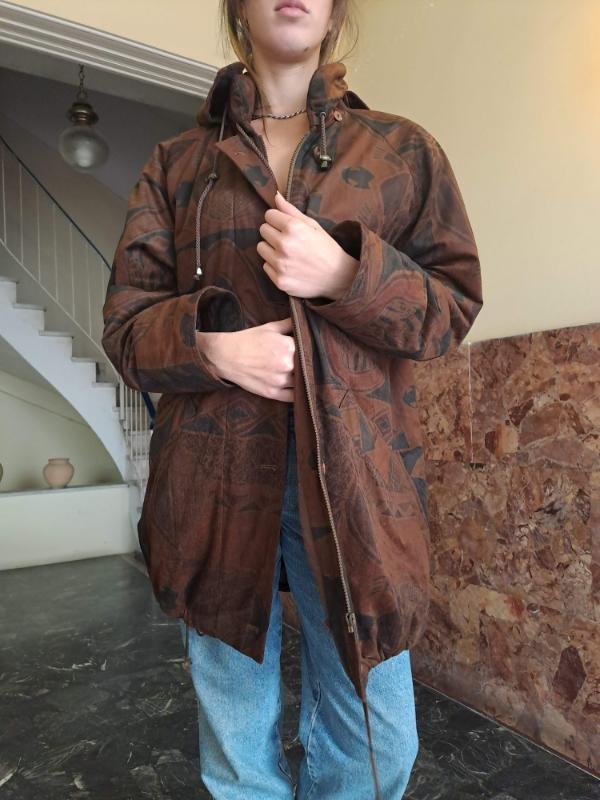 90's  vintage parka jacket earthy colours, abstract pattern - Image 4