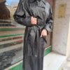 vintage black long leather coat