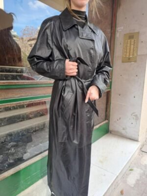 vintage black long leather coat