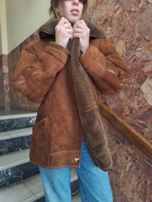 90's vintage leather suede sheepskin chocolate brown jacket