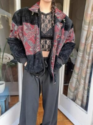 vintage leather suede aztec pattern bomber jacket