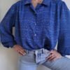 vintage silk electric blue shirt, patterned and striped