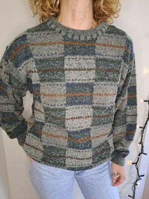 vintage knitted checked blouse(dark green, terracota, grey)