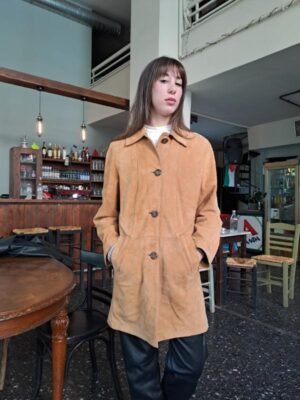 vintage genuine leather suede jacket in camel brown