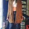 vintage genuine leather suede long jacket in cinnamon brown