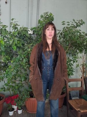 vintage leather suede sheepskin jacket in chocolate brown