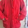 vintage parka jacket in bright red with broen suede patches under the arms