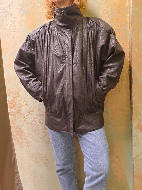 vintage black leather jacket with anaglyph designs - Image 2