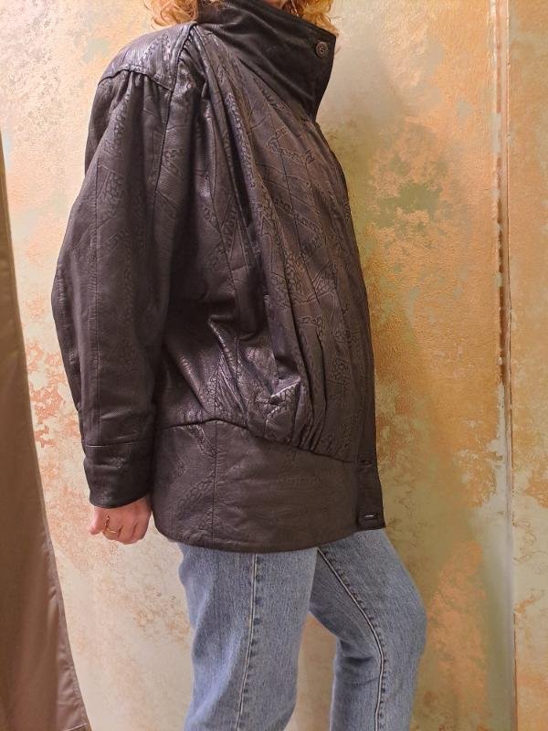 vintage black leather jacket with anaglyph designs - Image 3