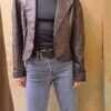 vinatge black leather jacket one buttoned