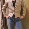 vintage leather short fitted jacket in off white color