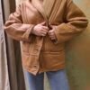 vintage genuine leather shipskin jacket in camel brown color
