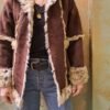 vintage faux suede sheepskin jacket in chocolate brown