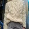 vintage hand knitted blouse with turtle neck in creamy color