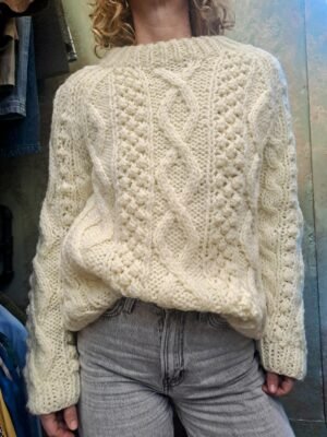 vintage hand knitted blouse with turtle neck in creamy color