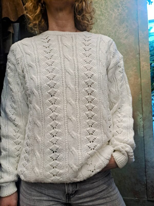 vintage white knitted blouse cotton and metalic fibres(blink blink) - Image 2