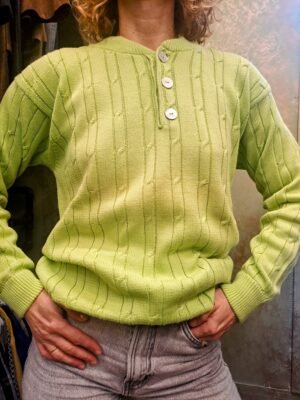 vintage knit blouse with buttons in lime color