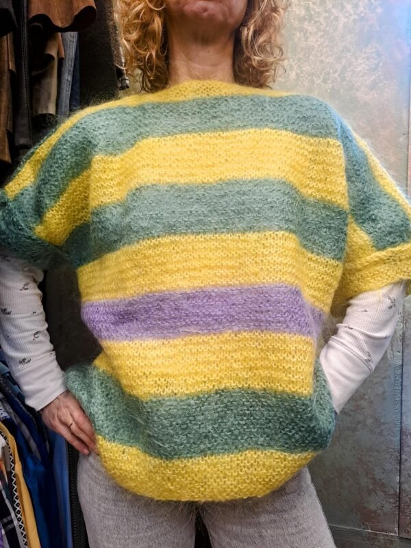 vintage  mohair hand knitted blouse short sleeved and stripped (yellow, green, lilac) - Image 2