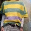 vintage mohair hand knitted blouse short sleeved and stripped (yellow, green, lilac)