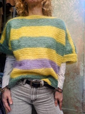 vintage mohair hand knitted blouse short sleeved and stripped (yellow, green, lilac)