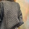 vintage knitted blouse with high neck in petrol grey color