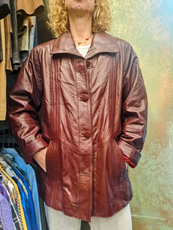 vintage leather burgundy jacket - Image 3