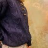 vintage knitted pure wool blouse in dark blue color