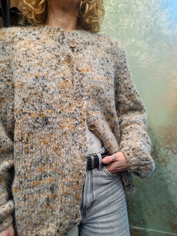 vintage knitted cardigan buttoned up (terracotta, grey, beige) - Image 3