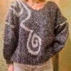 vintage knitted blouse with metallic fibres (grey, silver), V neck