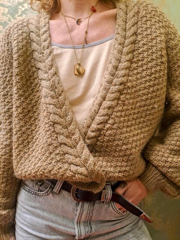 vintage knited cardigan dark beige with metallic fibres, blink blink - Image 2