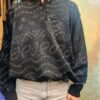 vintage black knitted blouse with metalic fibres desing, turtle neck buttoned
