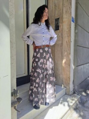 vintage maxi floral flare skirt(pink,yellow,light blue)
