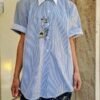 vintage stripped white & blue shirt with stitched birds details