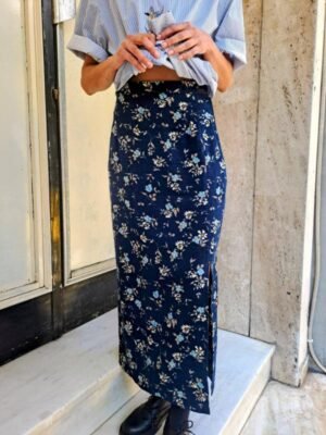 vintage maxi floral blue skirt(blue, light blue yellow)