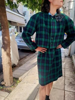 vintage wool plaid pencil midi skirt
