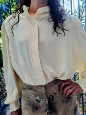 vintage sheer shirt in butter yellow with mandarin collar