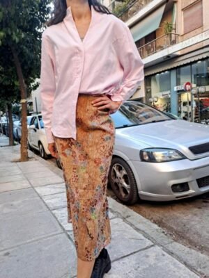 90's vintage floral midi A line skirt(moka,brown,pink,light blue,green)